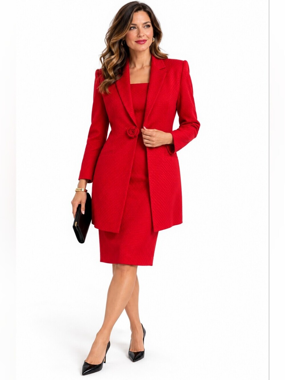 Carlisle Vintage Silk Blend Dress Suit Set Jacket 8 Dress 10 Red